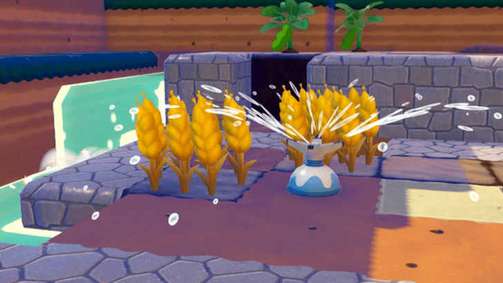 Pokemon Pokopia - planting Wheat in a field (screenshot)